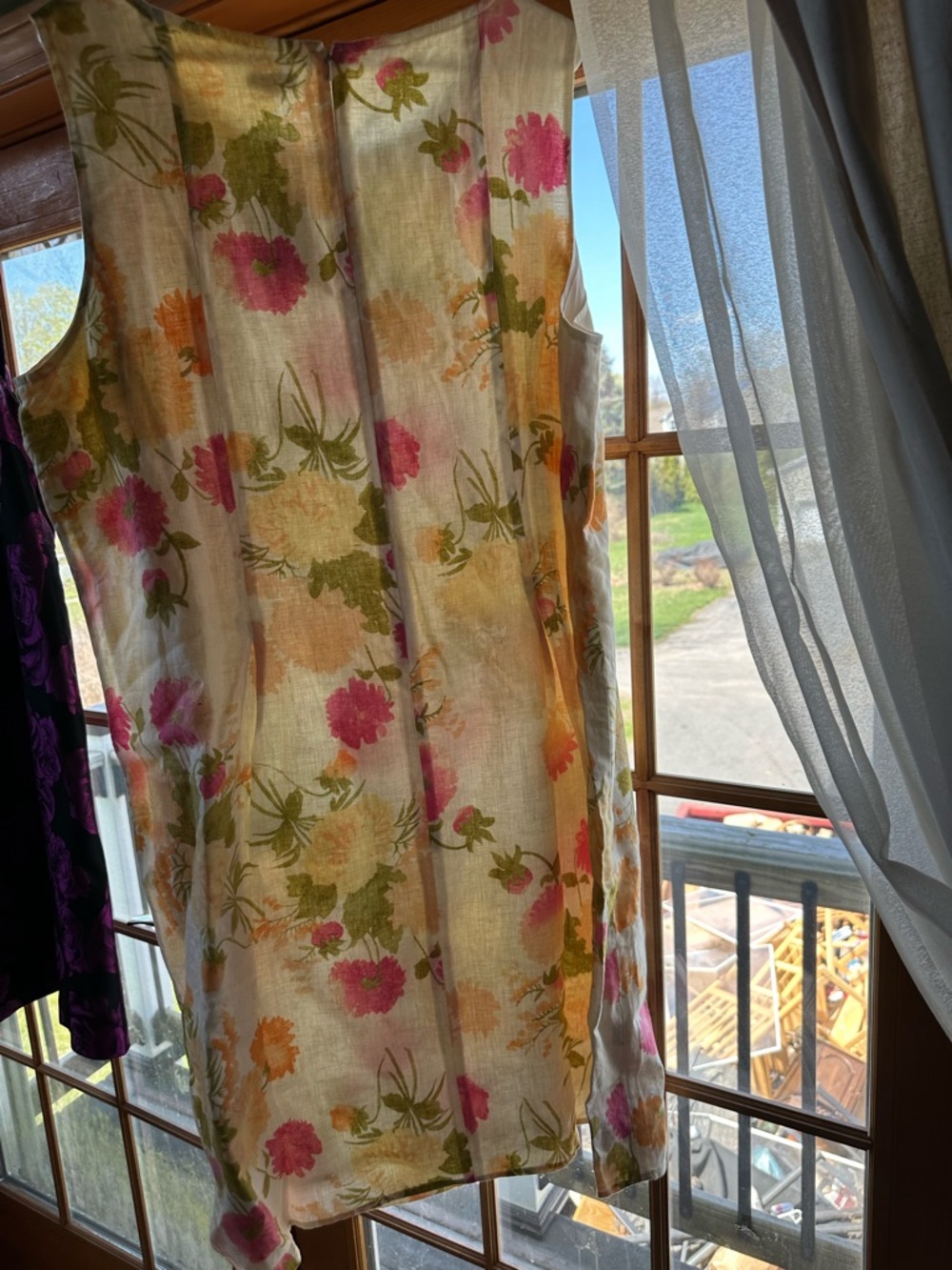 J. Jill Floral Linen-Blend Sleeveless Dress in Pink, Green, Peach on Cream
